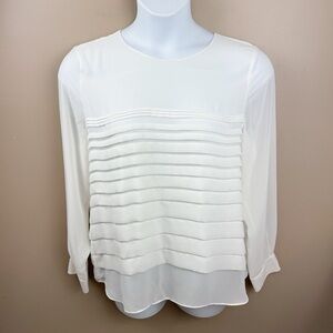 Vince Camuto White Pleated Sheer Sleeve Blouse Women’s Size Large L Work Top